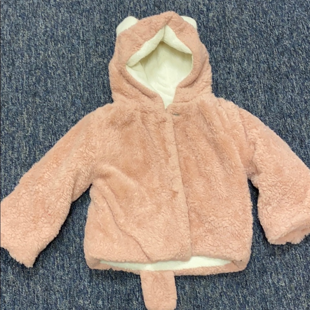 MAUVE PINK BEAR HOOD FLEECE JACKET
